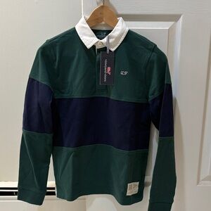 Vineyard Vines Kids Green and Navy Rugby Shirt size L